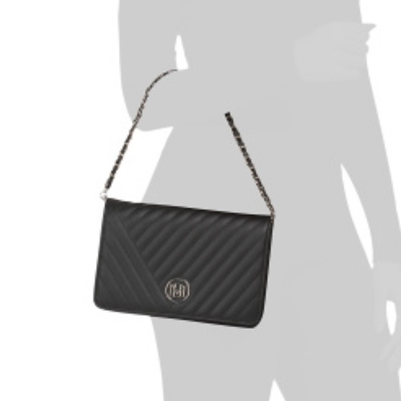 Badgley Mischka Black Quilted Crossbody Bag with Round Logo and Chain Strap - Picture 2 of 16